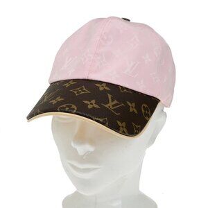 LOUIS VUITTON Baseball Cap Hat # L Monogram Silk Blend Brown Pink M00423 10RL009
